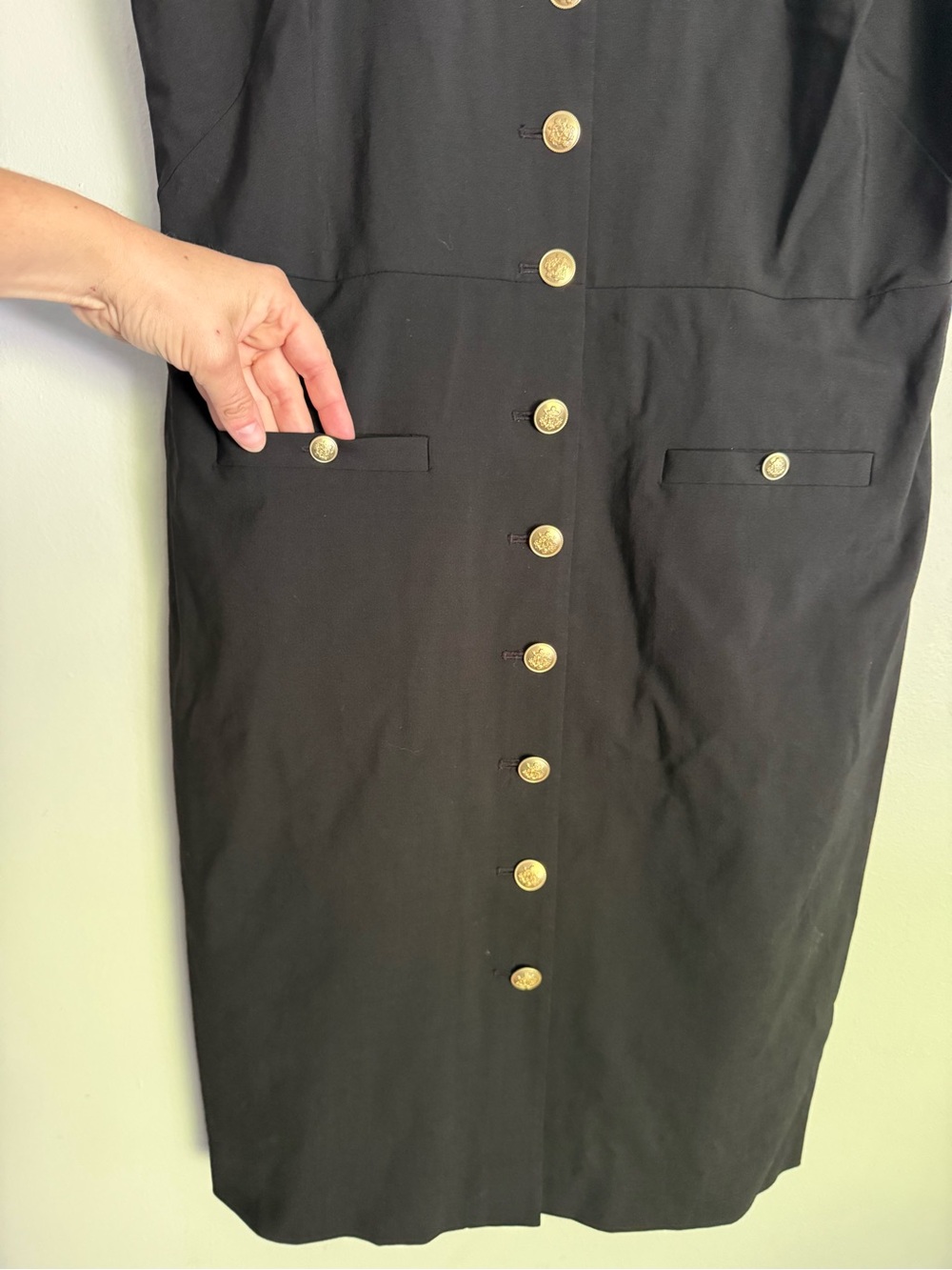 J. Crew Women’s 20 Dress Black Midi Sheath Dress with Gold Buttons - Picture 4 of 8